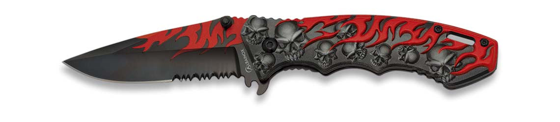 Coltello Chiudibile Lama 8.5cm Teschi e Fiamme