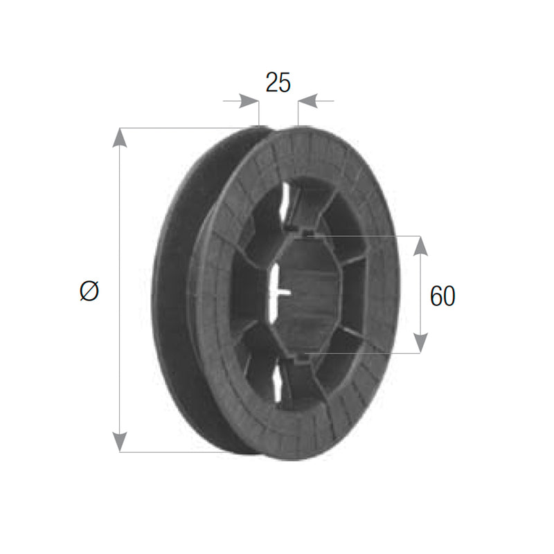 Puleggia in Plastica per Rullo Ottagonale 60 mm - Diametro Esterno 20 cm Passante
