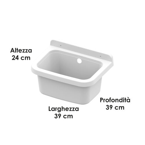 Lavatoio da Parete in Resina con Sifone Incluso - 39x39 cm