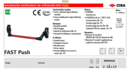 Maniglione Antipanico FAST PUSH 59001.10 CISA COMPLETO