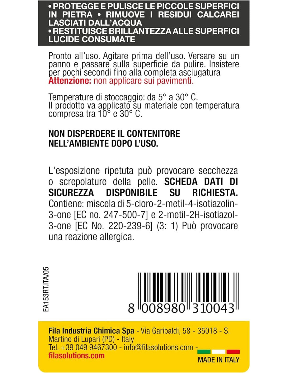 FILA Formula Marmo – Crema Polish Lucidante Protettiva per Marmo, Pietra Naturale e Agglomerati – 250ml