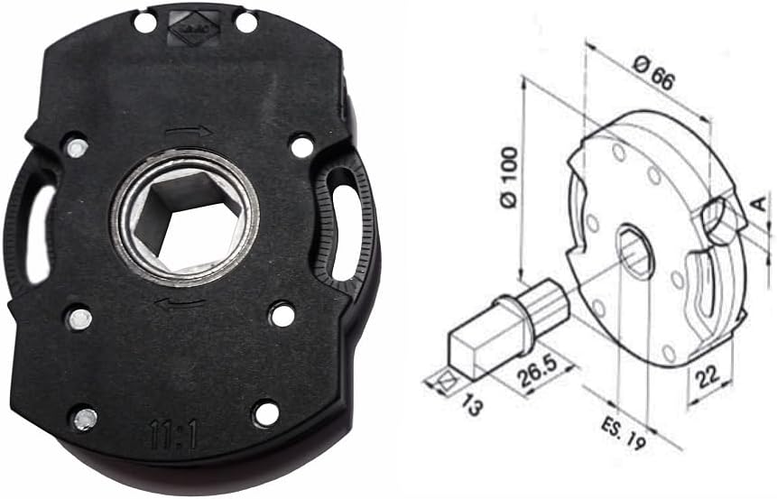 argano con finecorsa rapporto 1:11, accessorio per tapparelle,argano rapporto 1:11 per asta oscillante con innesti tapparelle