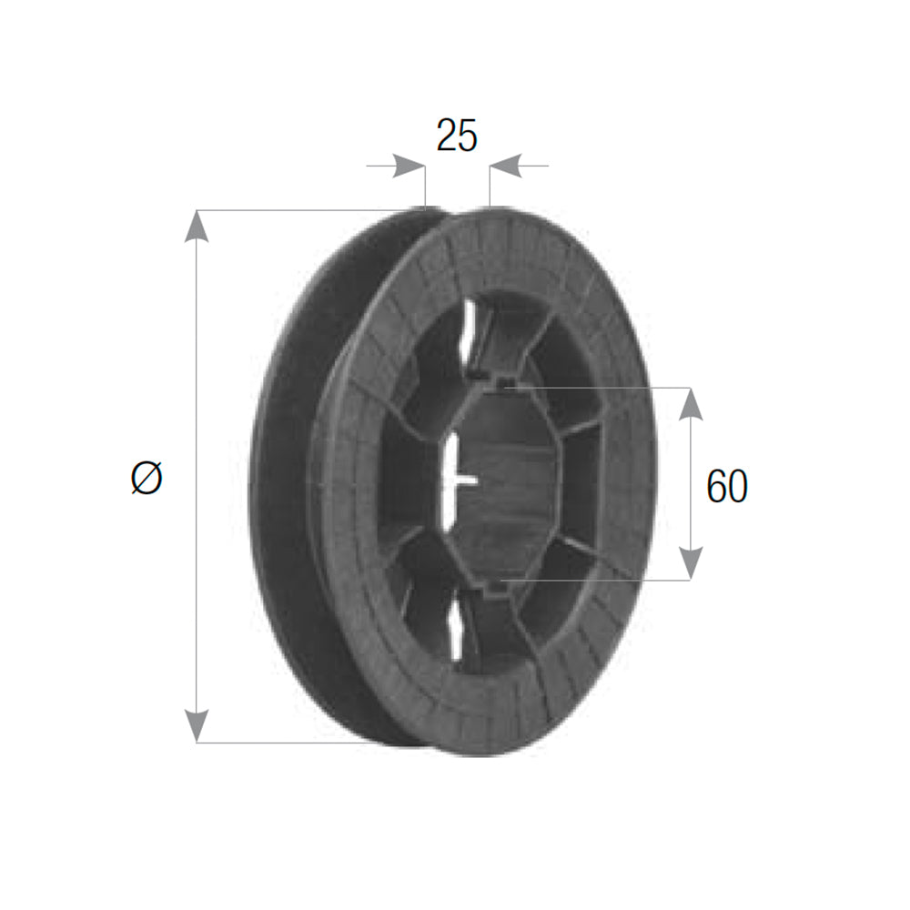 Puleggia in Plastica per Rullo Ottagonale 60 mm - Diametro Esterno 20 cm Passante