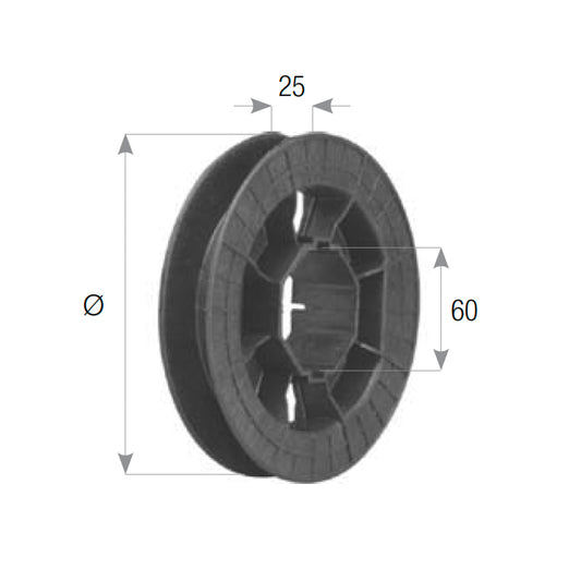 Puleggia in Plastica per Rullo Ottagonale 60 mm - Diametro Esterno 20 cm Passante