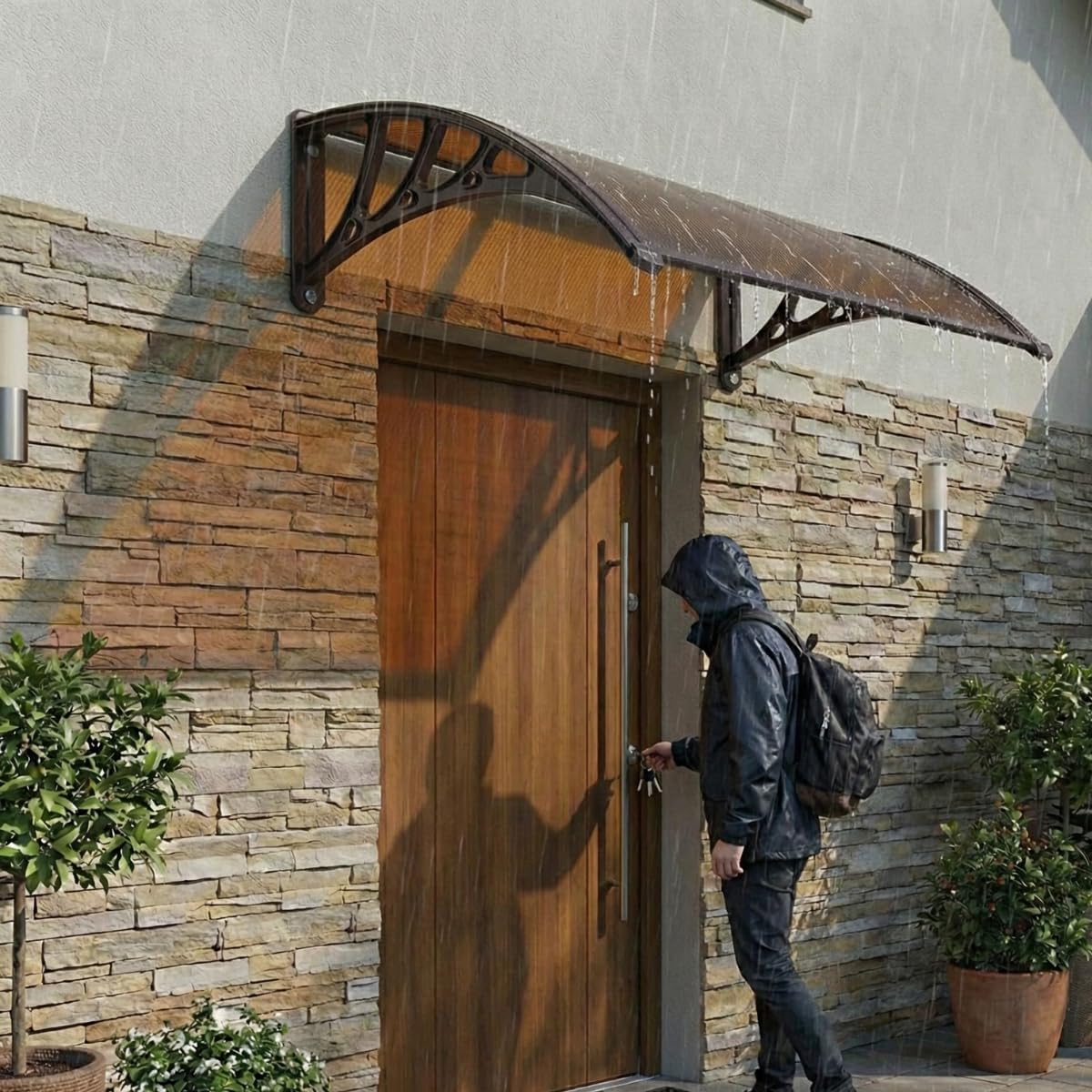 Pensilina per Esterno in Policarbonato Fumè e Bracci Neri | Varie Misure