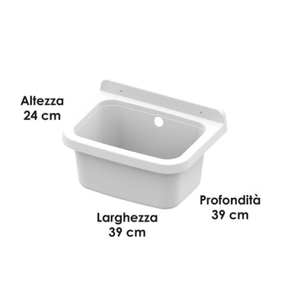Lavatoio da Parete in Resina con Sifone Incluso - 39x39 cm