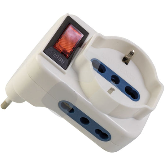 Adattatore Triplo Schuko con Interruttore di Sicurezza 10A