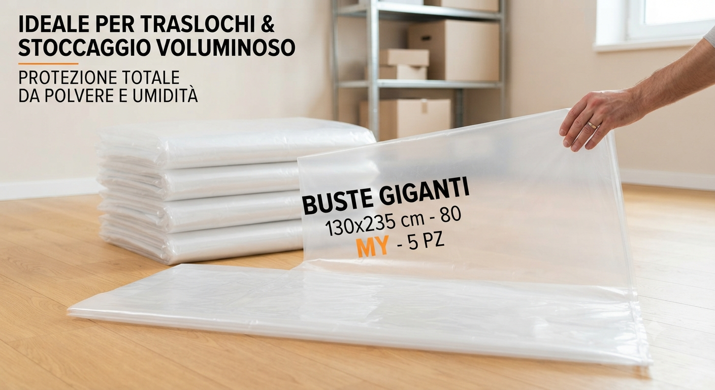 Buste Trasparenti Grandi 130x235 cm - Spessore 80 Micron (MY80), 5 Pezzi | Sacchi Protettivi