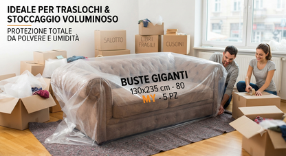 Buste Trasparenti Grandi 130x235 cm - Spessore 80 Micron (MY80), 5 Pezzi | Sacchi Protettivi