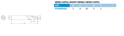 Fresa HSS Z2 per Alluminio e PVC - 5x14x60 mm