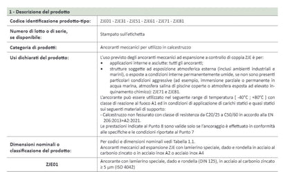 Ancorante a Espansione in Acciaio Zincato – Certificato ETA-CE – Testa Esagonale – Varie Misure