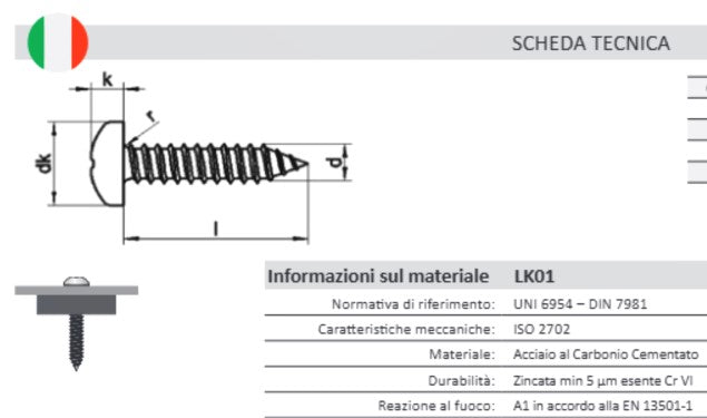 Viti Autofilettanti a Testa Cilindrica – Impronta a Croce (Tipo H) Zincate – Varie Misure