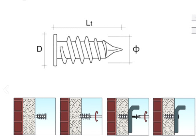 Ancorante a Elica Autoperforante per Pannelli Isolanti e Polistirolo (Testa Ø25 mm) 23X50 MM 1 PZ