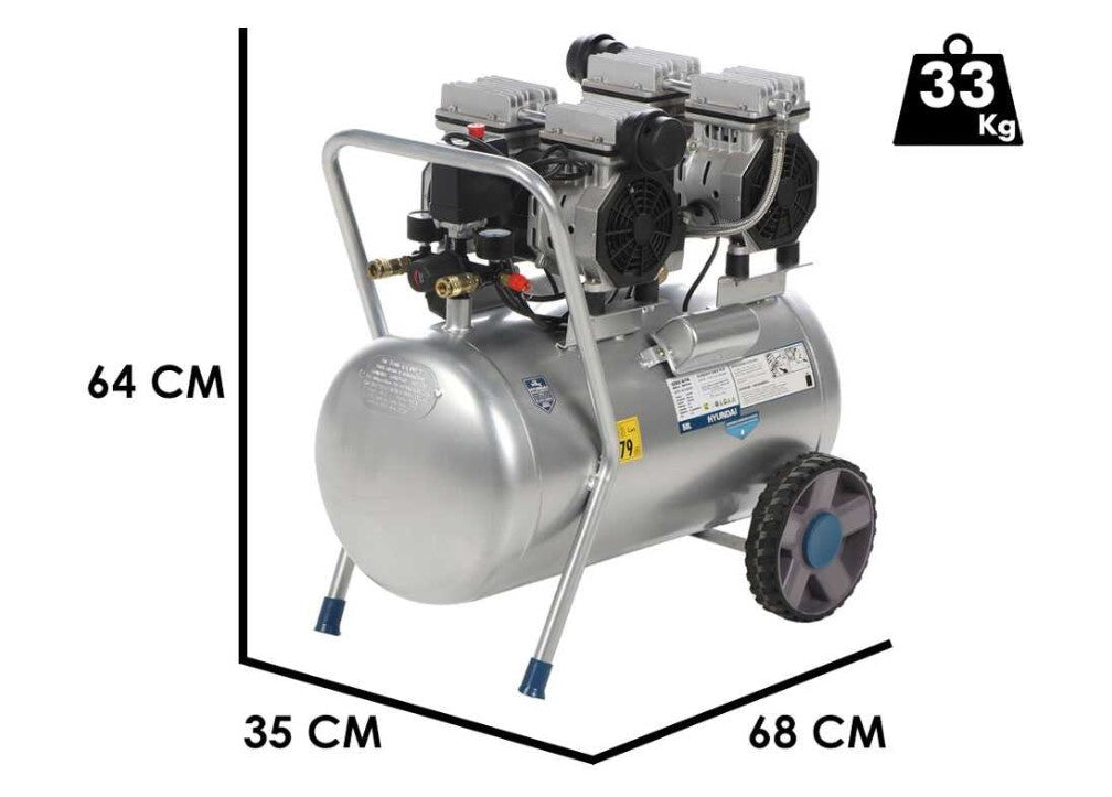 Compressore Silenziato 50 Litri Hyundai 3HP - Tecnologia Oil-Free