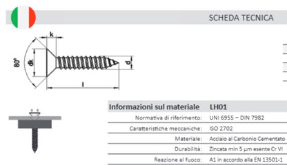 Viti Autofilettanti a Testa Piana Svasata – Impronta a Croce (Tipo H) Zincate – Varie Misure